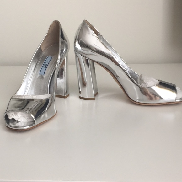Prada Shoes - Authentic Prada Metallic Leather Peep-toe Pumps